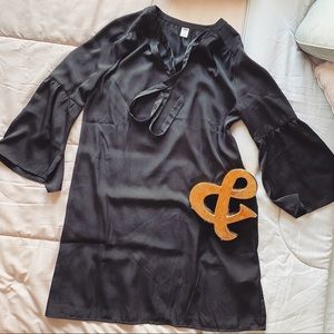 Black 3/4 sleeve satin dress